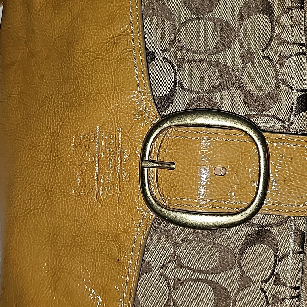VTG Coach purse Y2K brown and patent leather yellow gold 12562 - Picture 2 of 12